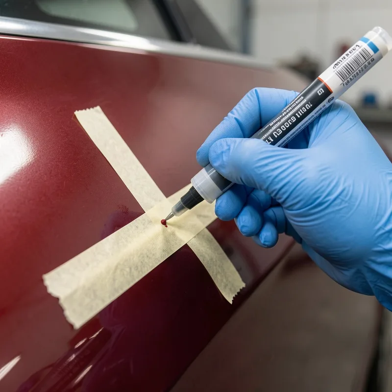 Application d&rsquo;un stylo de retouche de peinture sur une rayure fine de portière